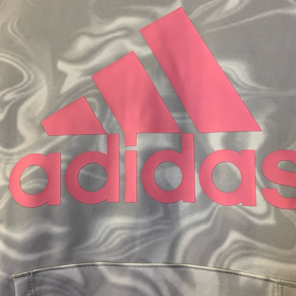 Adidas Kids Swirl Hoodie - Light Gray with Pink Logo - Picture 2 of 6